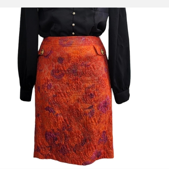 Dolce & Gabbana Women's Orange Floral Pencil Skirt US  0 Italian 42. - Picture 1 of 8